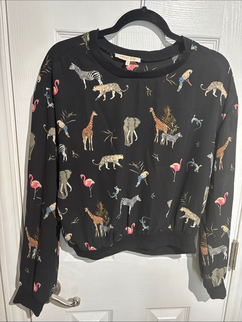 Harper Wren Animal Safari Print Crew Neck Blouse Size Large